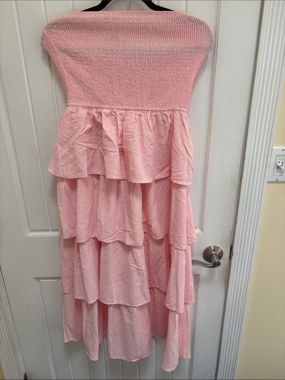 Amazon Pink Tiered Strapless Maxi Dress